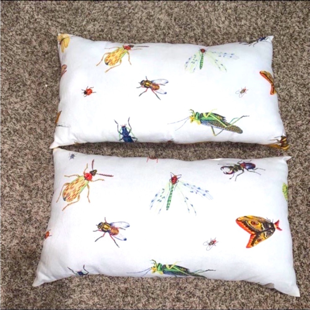 x2 Insect Butterfly Fly Beetles Grasshopper Dragonfly Pillows 14”x24”